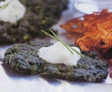 Greek-Herbed Spinach Latkes with Feta-Yogurt Sauce