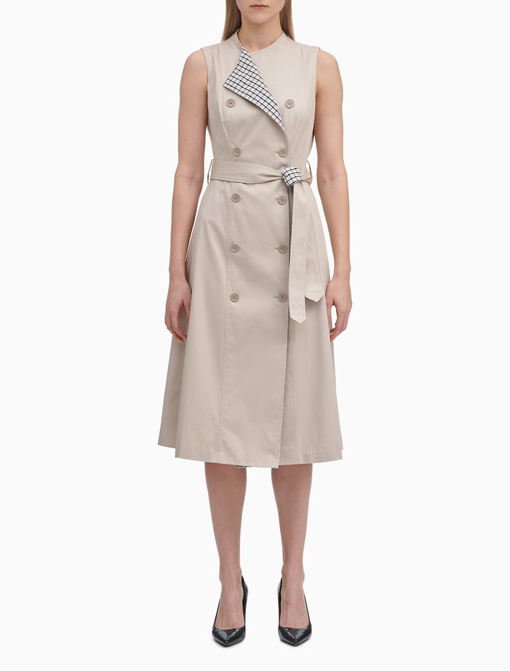 Calvin Klein Belted Check-Printed Trench Coat Dress | Meghan Markle ...