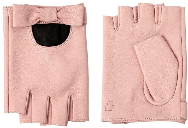 Karl Lagerfeld Bow Leather Fingerless Gloves