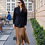 Fall Outfit Idea: Blazer + Maxi Skirt + Flats