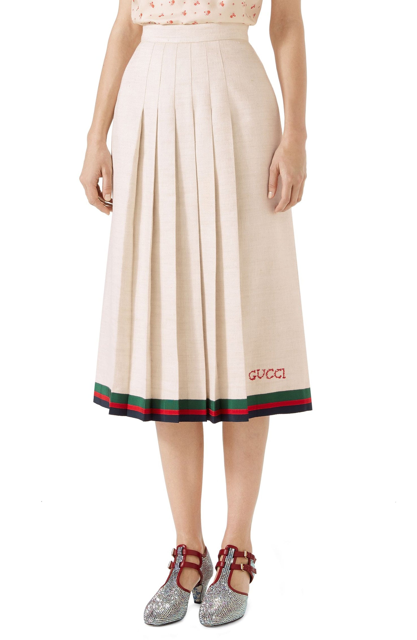 Gucci Pleated Linen & Silk Skirt | Princess Victoria's Pleated Striped Midi  Skirt Should Be Your Final Summer Buy | POPSUGAR Fashion Photo 30