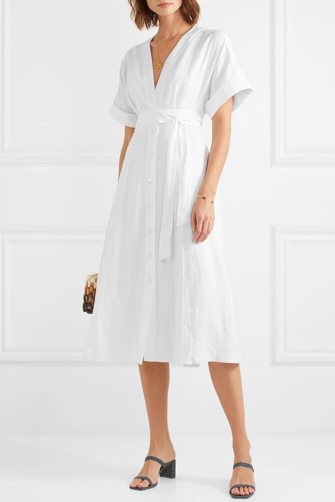 Equipment Nauman Belted Linen Midi Dress Kate Middleton White Dress