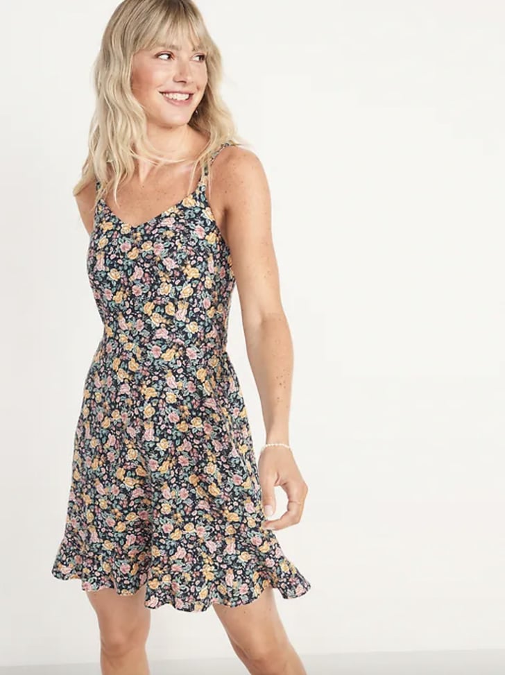 Old Navy Fit and Flare Sleeveless Floral-Print Linen-Blend Dress | Best ...