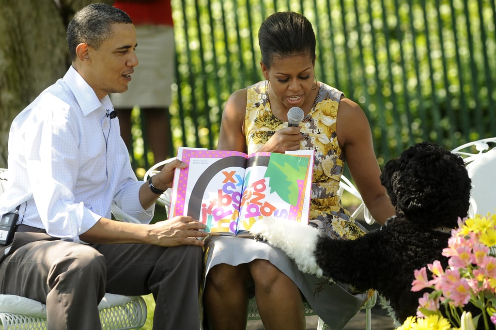 Bo, clearly a fan of Chicka Chicka Boom Boom, attempted to steal the mic away from Michelle as she read at the 2011 White House Easter Egg Roll.