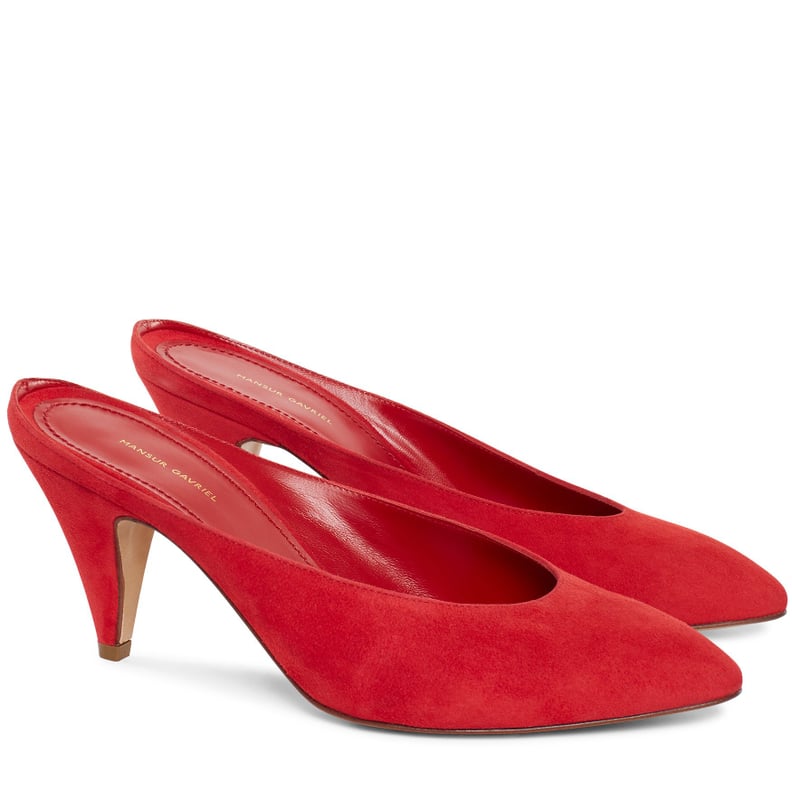 Mansur Gavriel Suede 65 MM Heel Slipper in Flamma