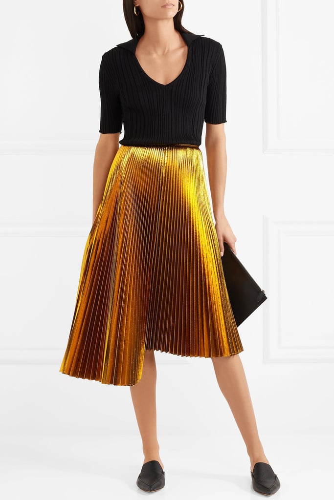 Cédric Charlier Asymmetric Plissé-Lamé Skirt