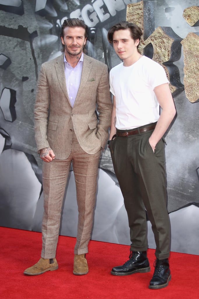 David and Brooklyn Beckham at King Arthur London Premiere
