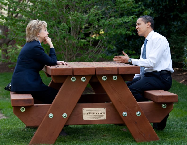 Hanging out on a White House picnic bench in 2009.