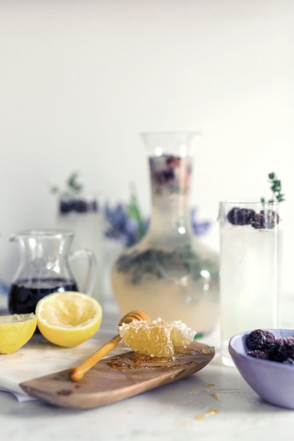Honey Thyme Lemonade With Sugared Blackberries