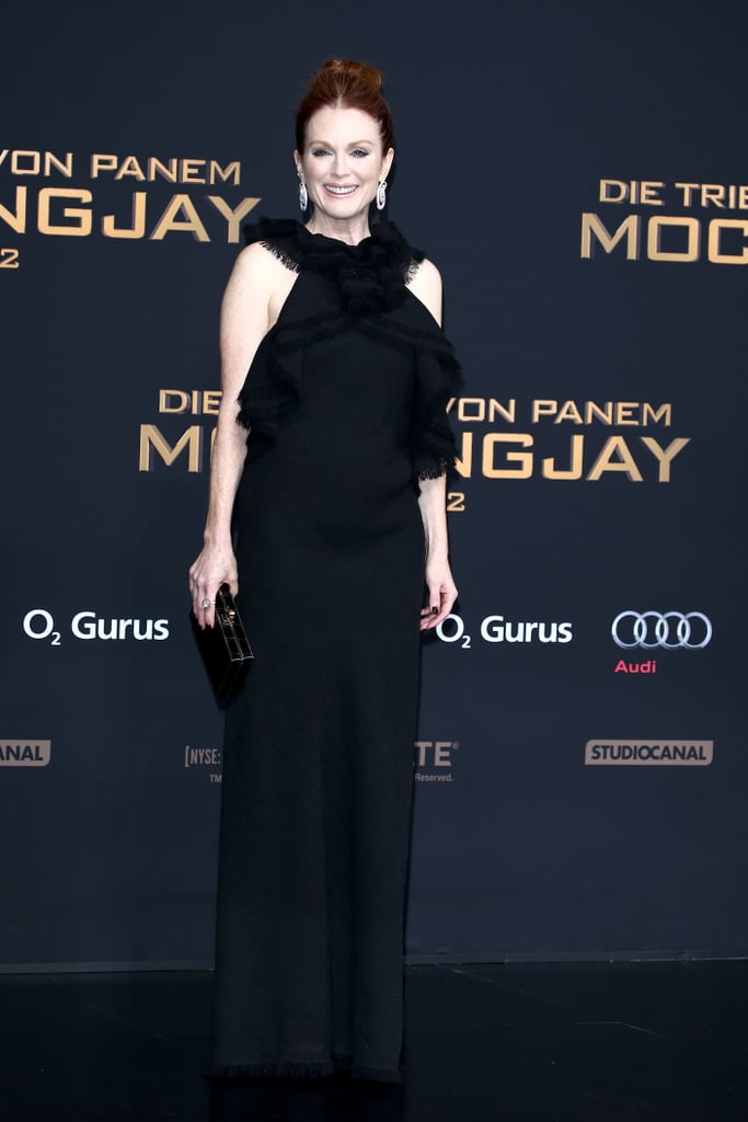 Julianne Moore dazzled in a black gown with the perfect neckline to showcase her jewel-drop earrings.