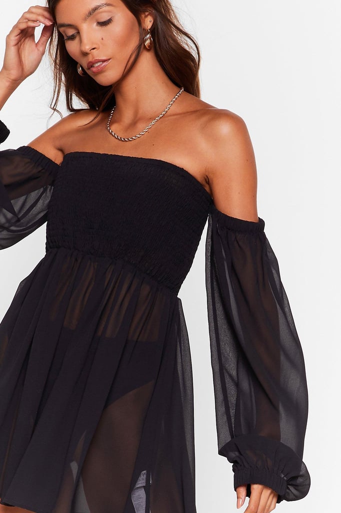 Right Shirr Off-the-Shoulder Cover-Up Dress