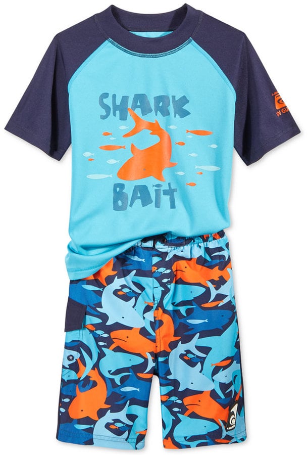 Rash Guard and Shark-Print Swim Trunks Set