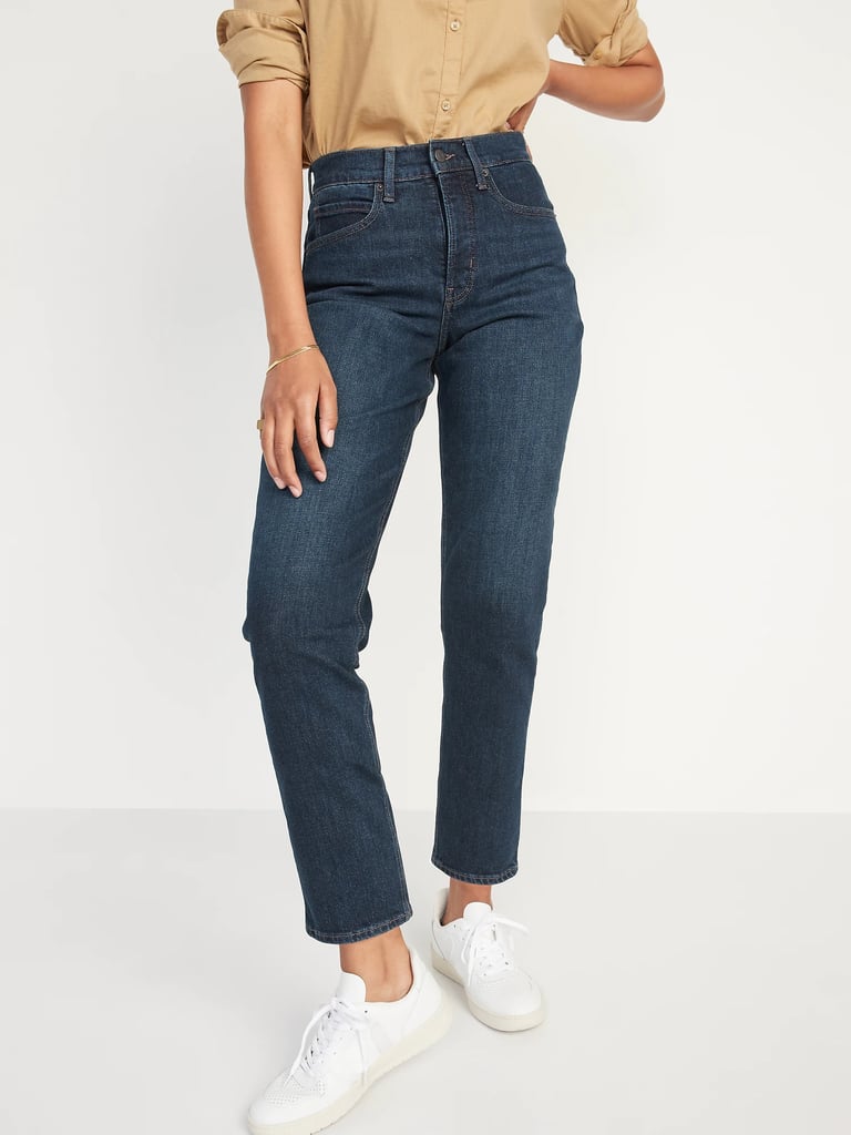 Old Navy Extra High-Waisted Button-Fly Curvy Sky-Hi Straight Jeans