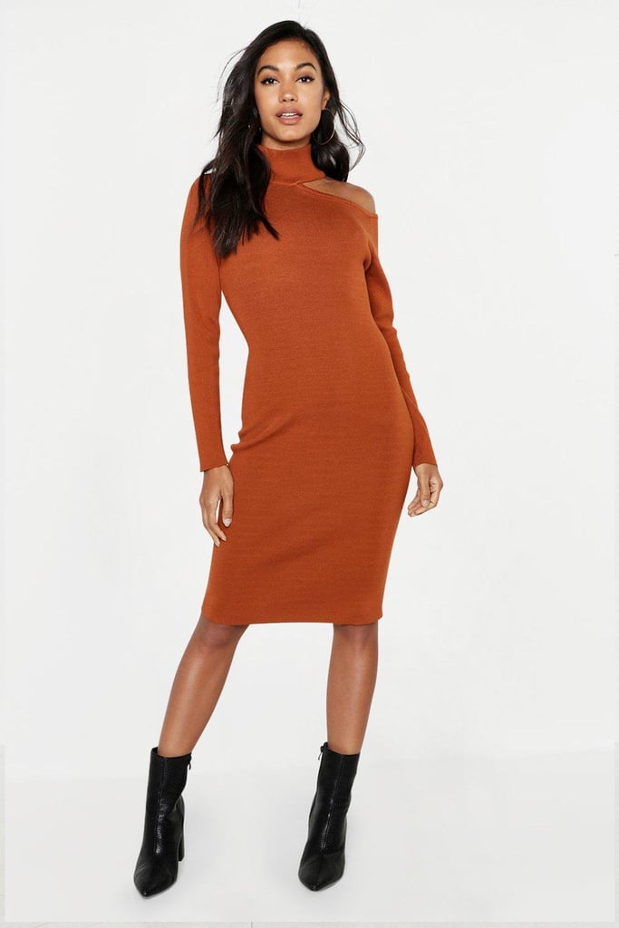 Boohoo Rib Knit Cut-Out Detail Jumper Dress