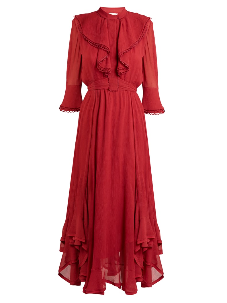 Chloé Ruffle-Trimmed Handkerchief-Hem Silk Dress