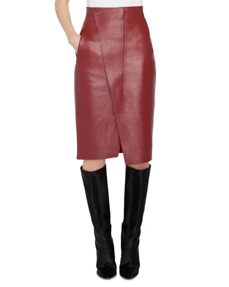 Akris Front-Wrap Pebble Deer Leather Skirt ($2,390)