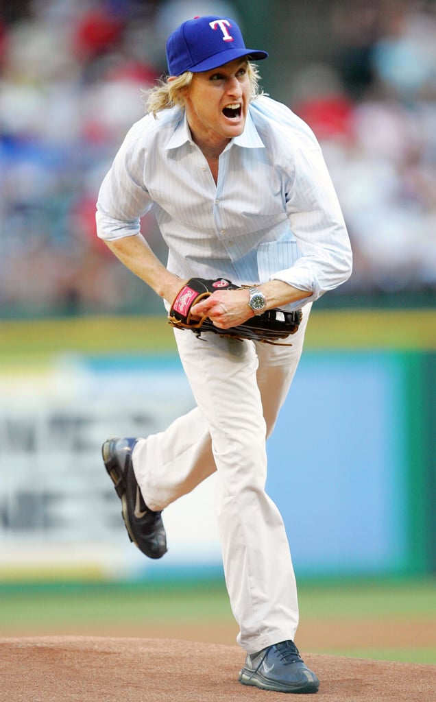 Owen Wilson packed the heat on his pitch for the Texas Rangers in July 2005.