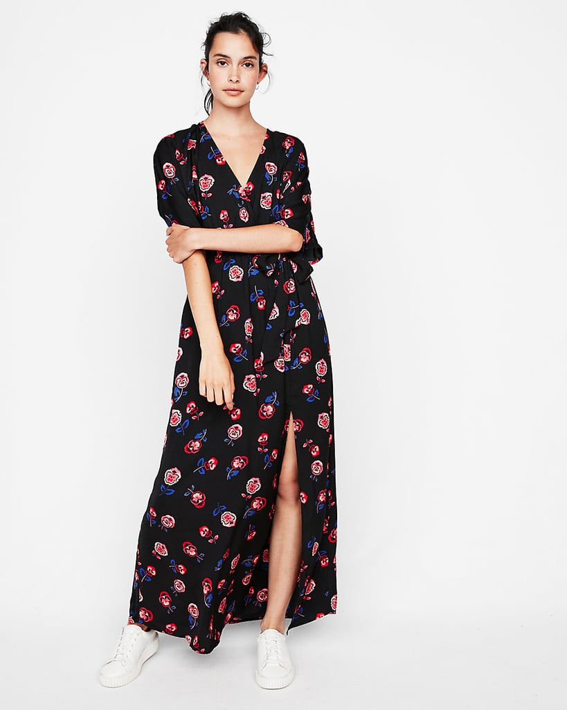 Express Floral Kimono-Sleeve Maxi Dress