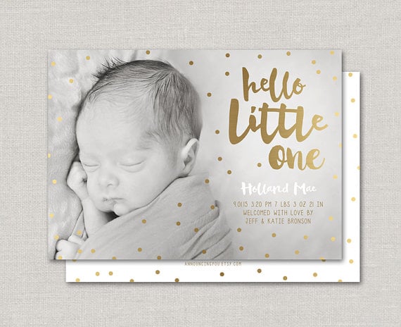 Gold Foil Hello Little One Card