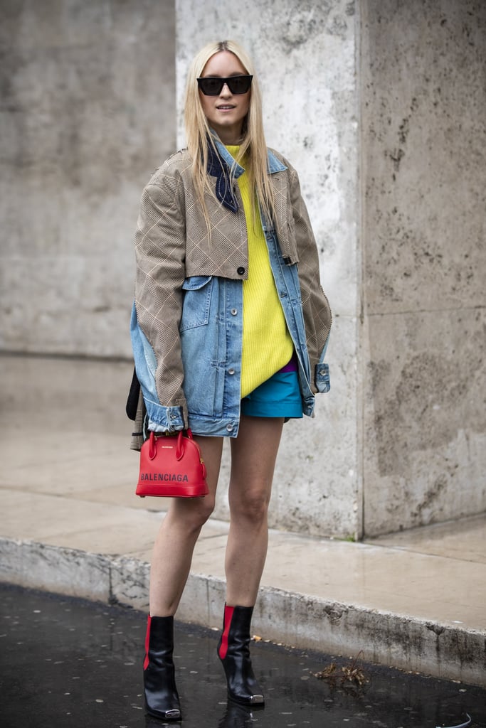 Winter Outfit Idea: A Cropped Blazer Over an Oversize Denim Jacket