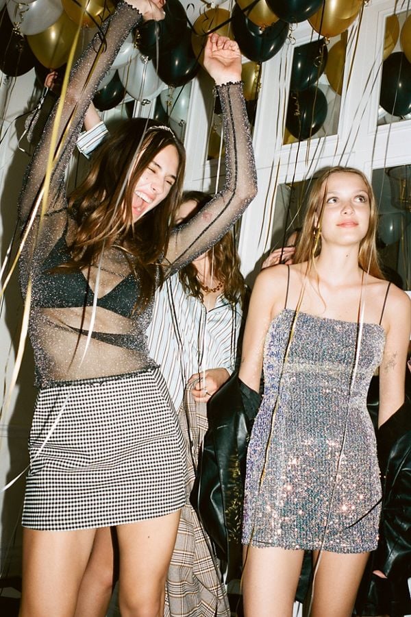 UO Sparkly Metallic Sheer Mesh Top and Cooperative Gingham