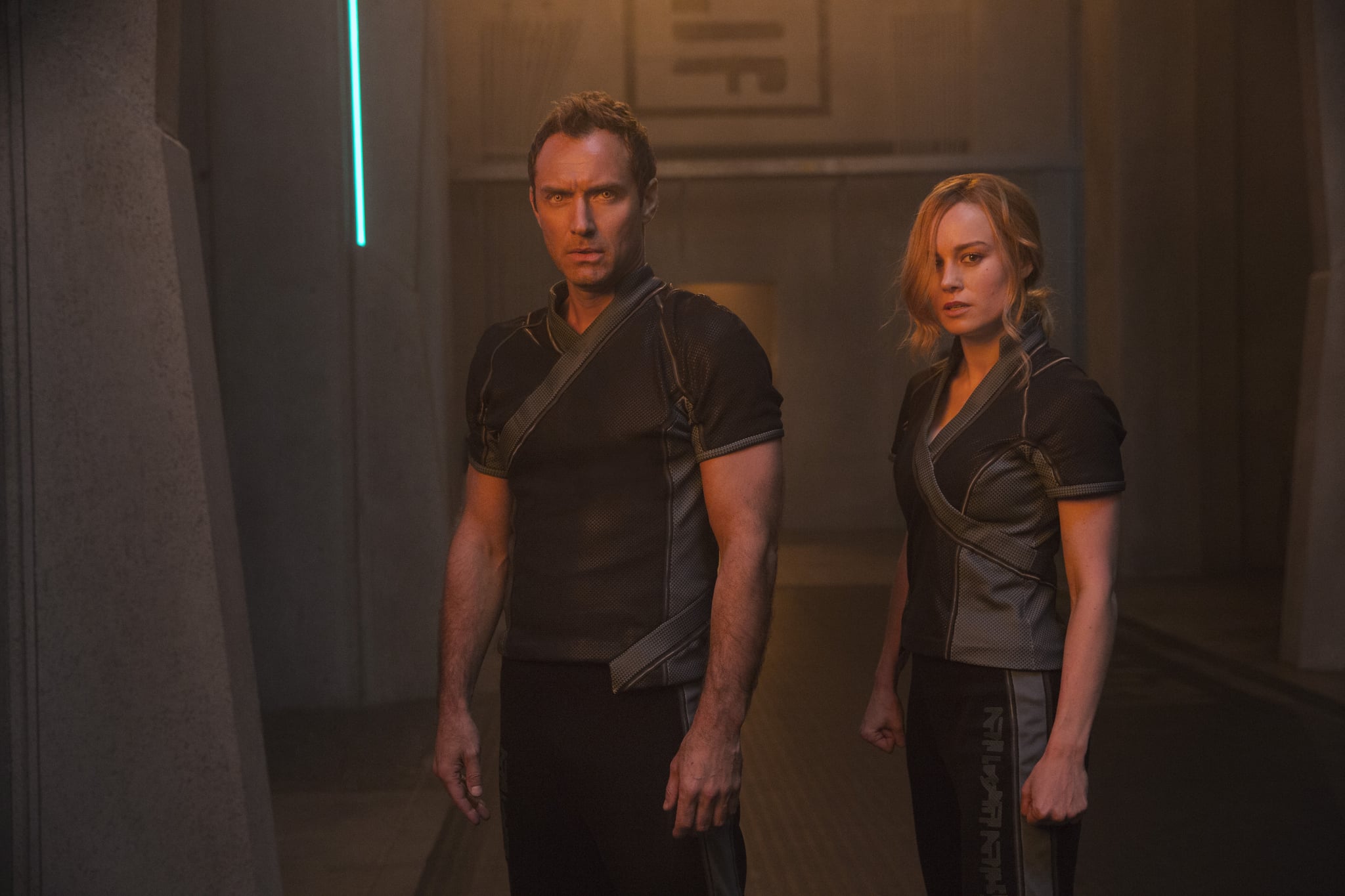 Marvel Studios' CAPTAIN MARVEL..L to R: Leader of Starforce (Jude Law) and Carol Danvers/Captain Marvel (Brie Larson)..Photo: Chuck Zlotnick..©Marvel Studios 2019