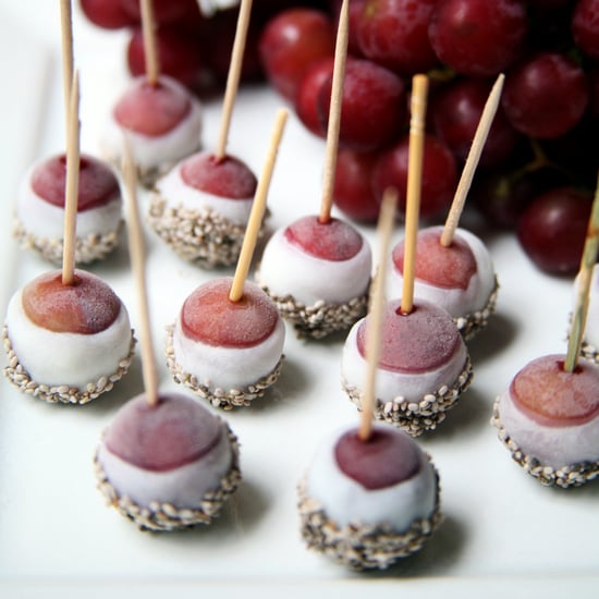 Yogurt-Covered Frozen Grapes Dipped in Chia Seeds