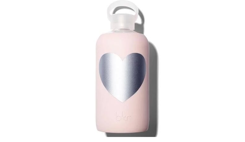 BKR Glass Water Bottle, Silver Bougie Heart, 1L