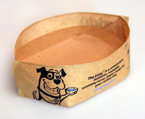 If you're taking your dog out with you anywhere this Summer, you need to bring along an Eddy Bowl ($10+). The Eddy Bowl is recyclable and reusable, and you can fold it up and fit it into your pocket. It is super lightweight and can be used time and time again — perfect for outdoor adventures with your dog!