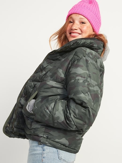 Camo Quilted Utility Puffer Jacket
