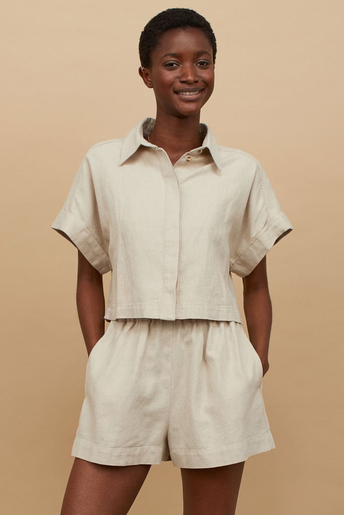 Linen-blend Crop Shirt