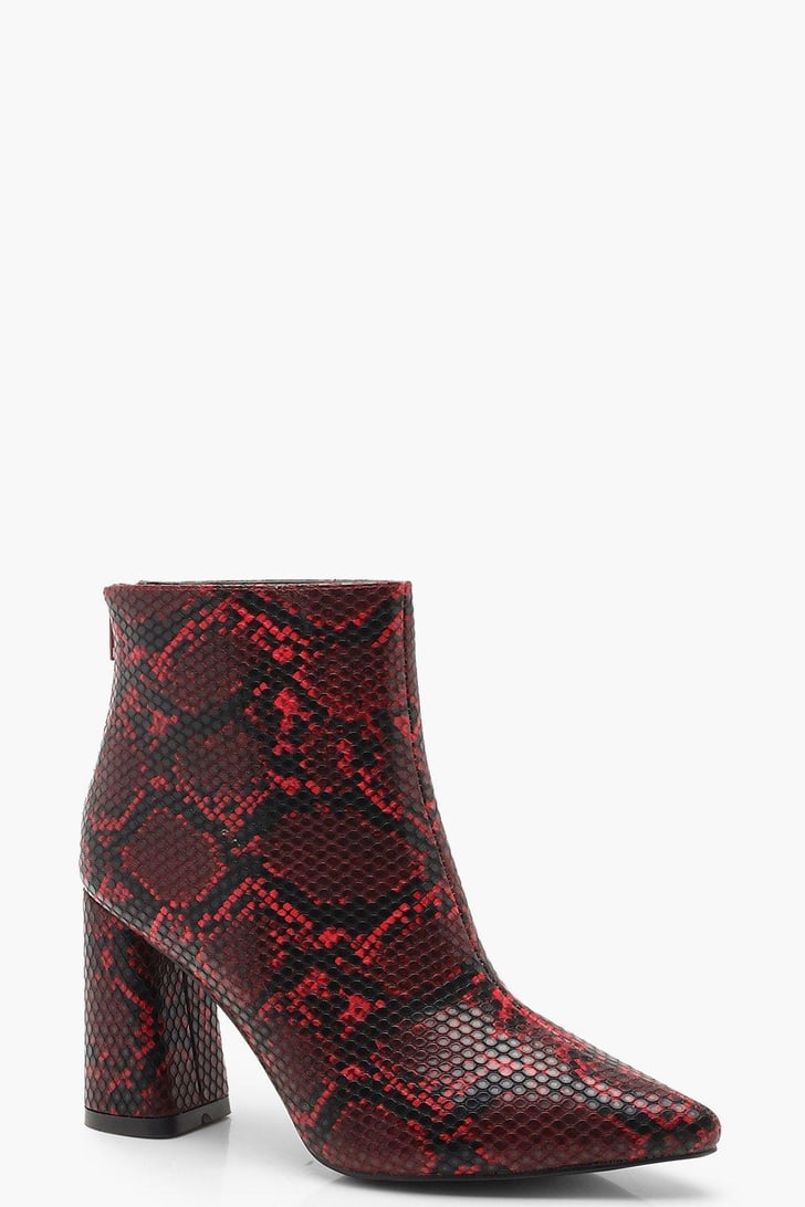 Boohoo Snake Block Heel Pointed Shoe Boots If the LA Lakers Are