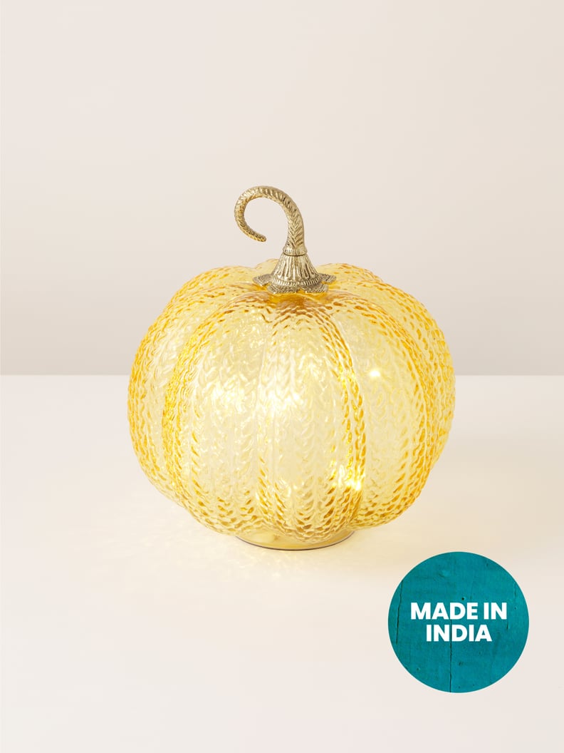 A Comforting Decoration: Glass Light Up Pumpkin With Metal Stem
