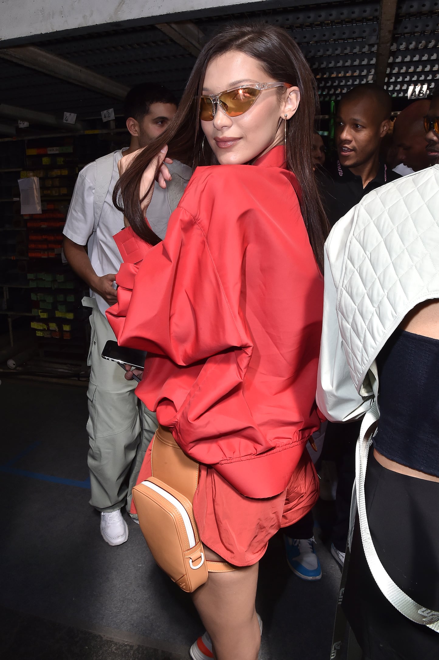 Bella Hadid Red Shorts Louis Vuitton Show in Paris