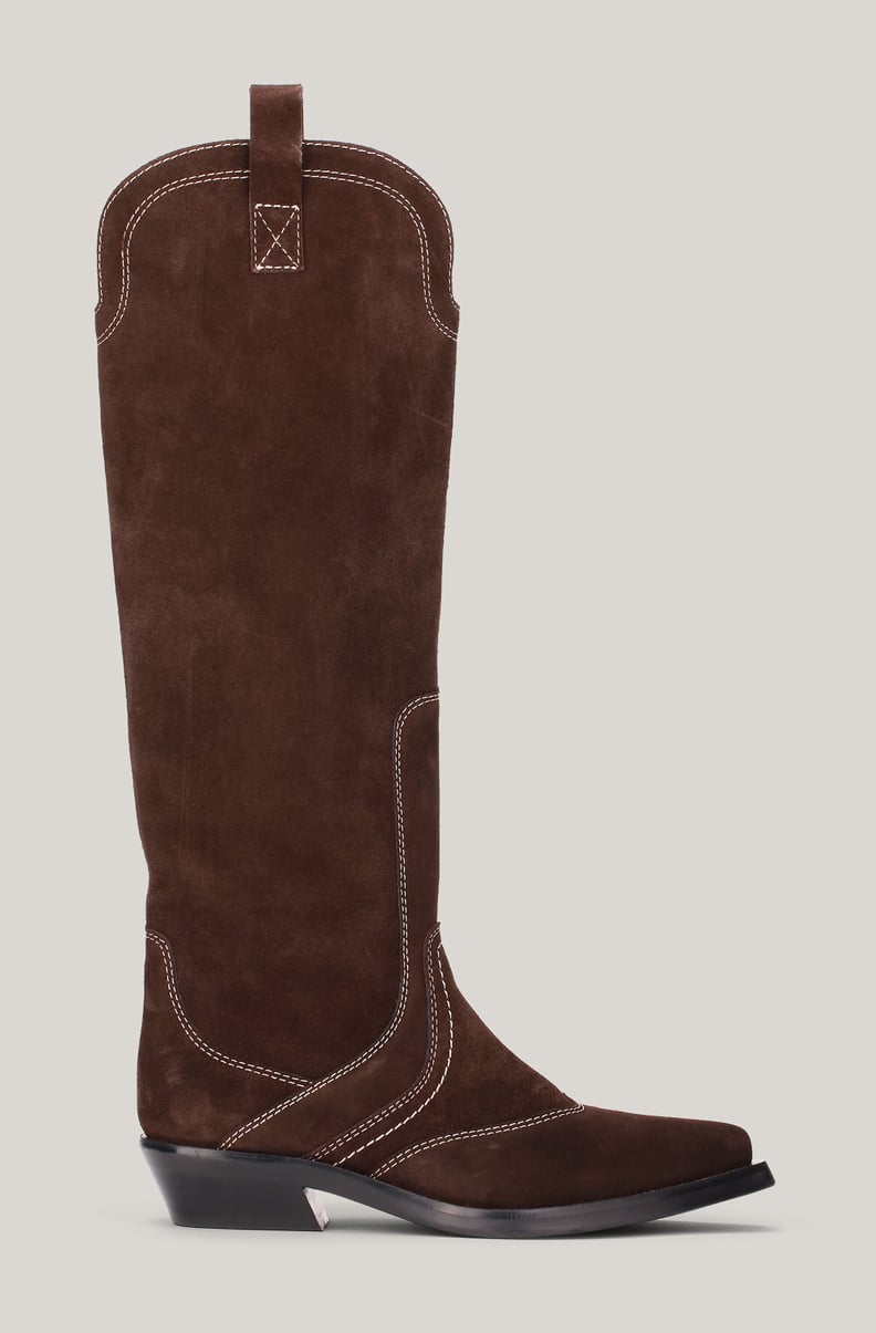 Ganni Suede Knee-High Western Boots