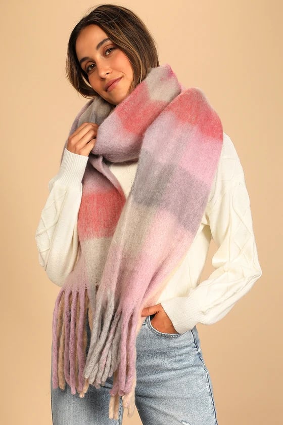 Lulus Ski Slope Pink Multi Fringe Scarf