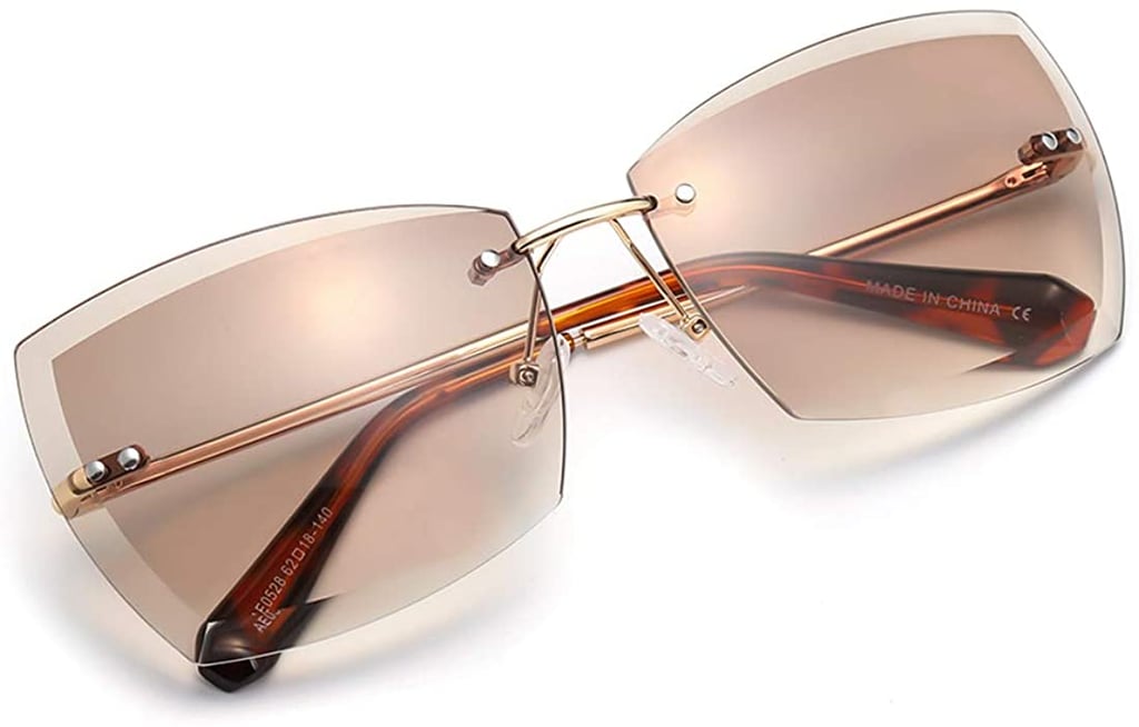 AEVOGUE Oversized Rimless Diamond-Cut Lens Sunglasses