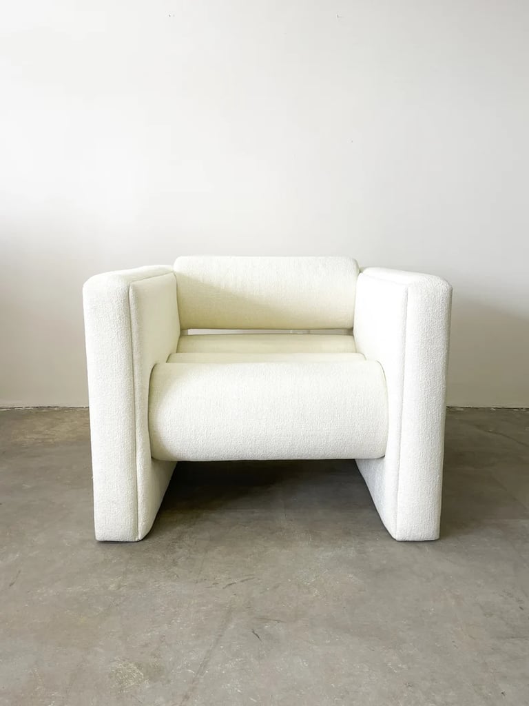 A Bouclé Chair: Vintage Postmodern Boucle Bolster Club Chair