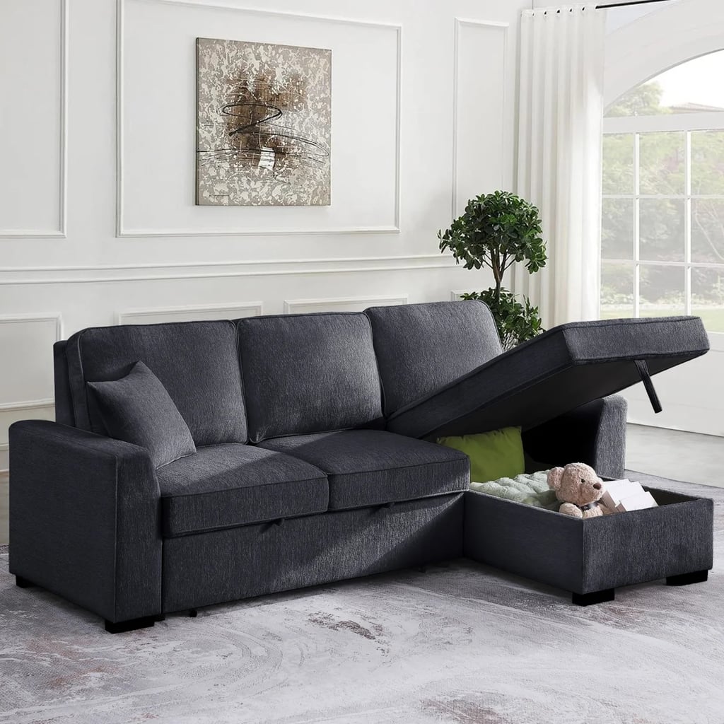 Ebern Designs Elfrieda Boneless 92" W Reversible Sleeper Sectional with Storage ($780)
In busy rooms there is no such thing as too much storage. Not only does this multipurpose sectional have a hidden storage compartment, but it also transforms into a pull-out bed for guests to sleep on. If you are someone who constantly entertains and is always looking to get the most out of your furniture, this design is meant to go with the flow.    What we love:

Between the price point and the functionality, this is the perfect couch for a high-traffic environment.
The wide block feet make this piece feel grounded in a space. 

Who it's best for:

The middle cushion includes a fold-down table with cupholders and USB ports for charging while you lounge.  

Who should avoid it:

There are visible tabs to pull out storage, so it's not ideal for a minimalistic aesthetic.

The Details: Width: 92" | Height: 38" | Depth: 60" | Upholstery: Chenille | Color Options: 5
