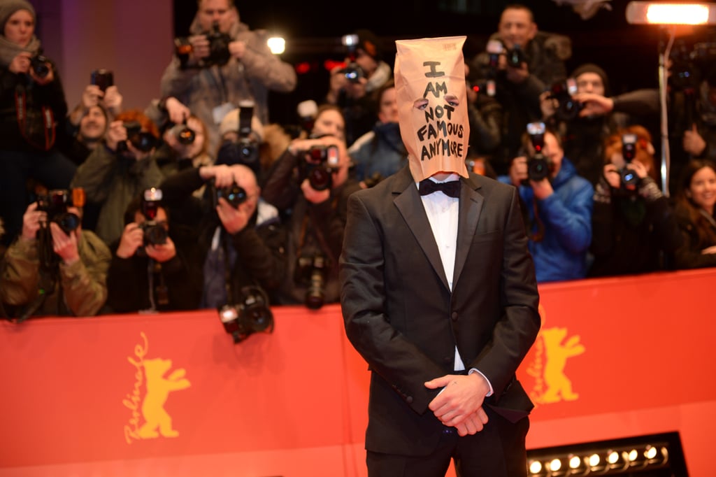 Shia LaBeouf wore a paper bag on his head while promoting his latest movie, the nudity-heavy Nymphomaniac, at the Berlin International Film Festival on Sunday.