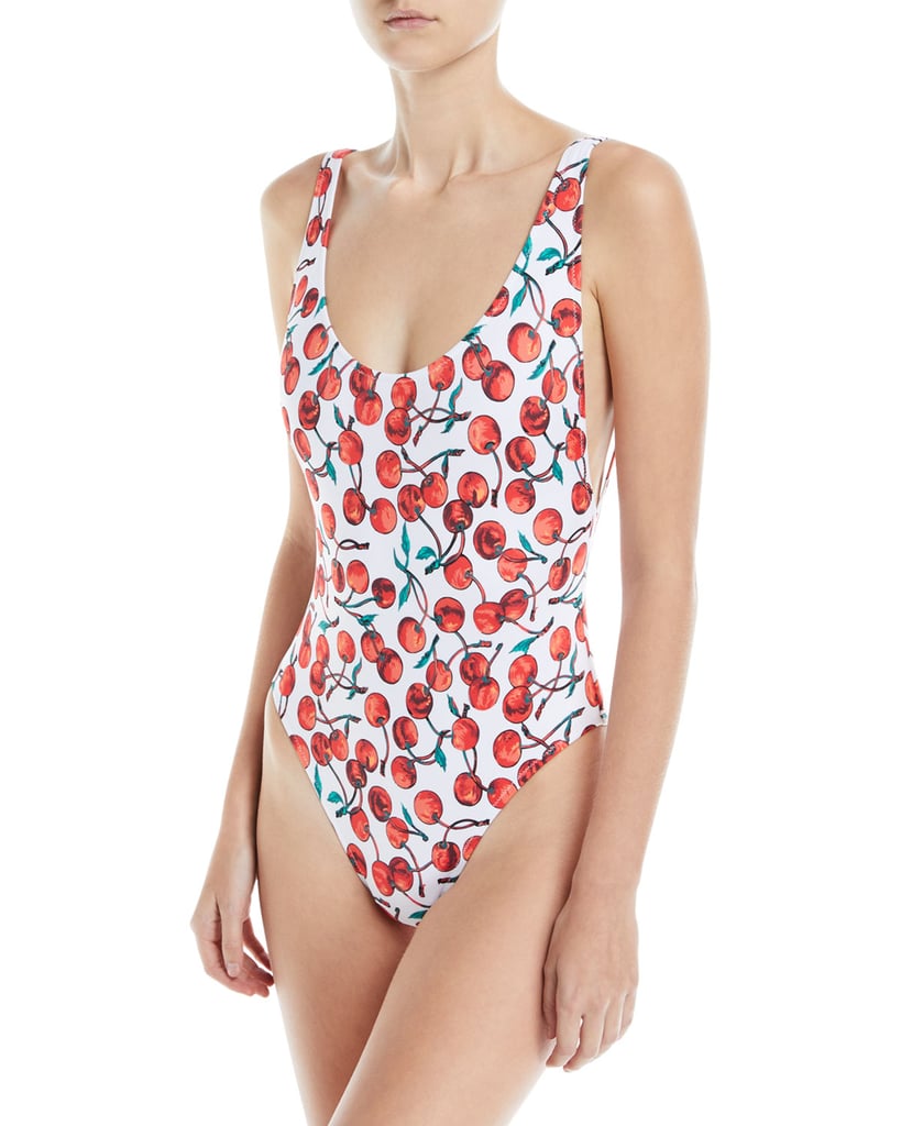 Milly Deep Side-Scoop Cherry-Print One-Piece Swimsuit