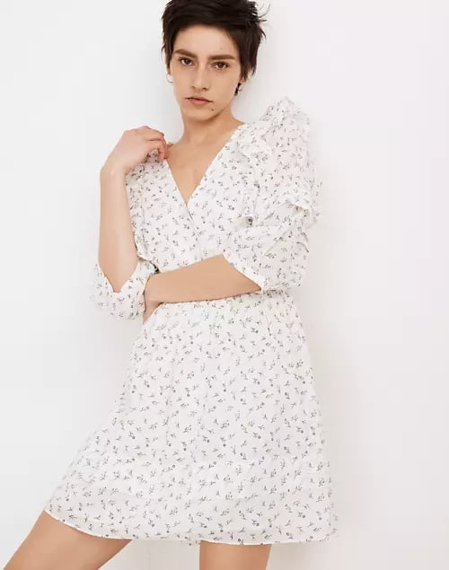 Ruffled Pleat-Sleeve Mini Dress