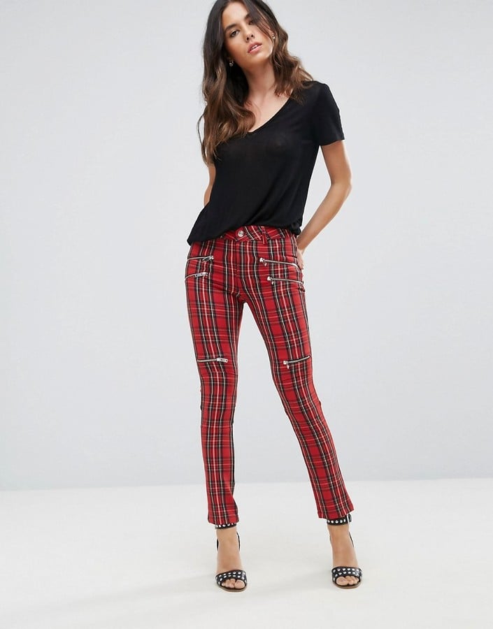 Mango Plaid Biker Pant