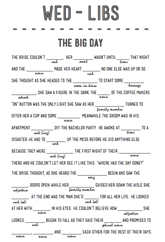 The Big Day | Free Printable Wedding Mad Libs | POPSUGAR