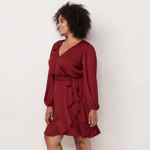 LC Lauren Conrad Plus Size Balloon Sleeve Wrap Dress