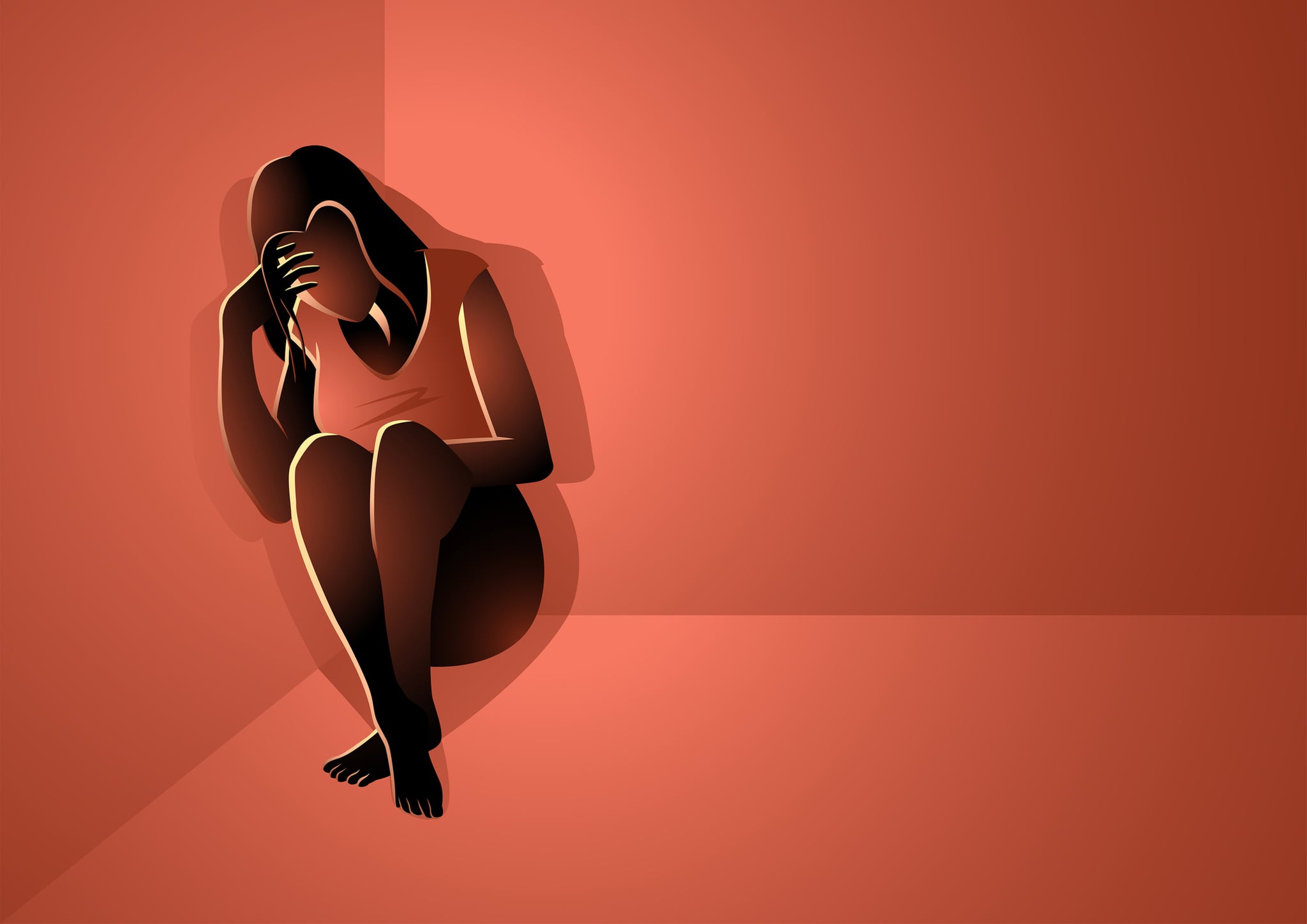 Vector illustration of frustrated woman sitting in the corner