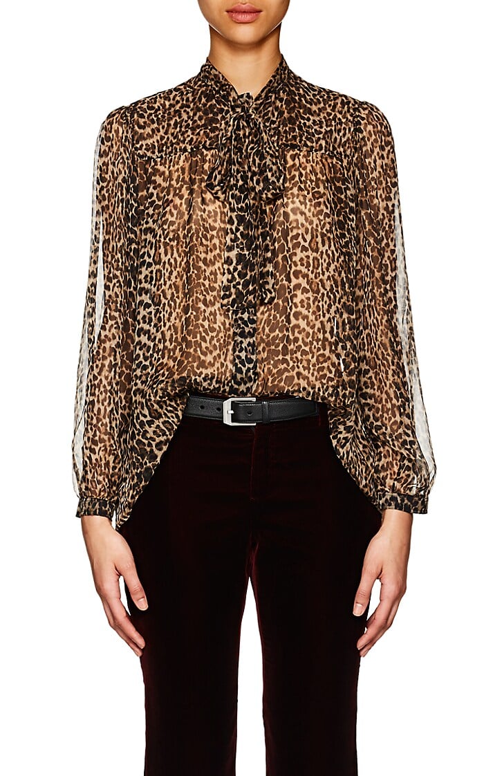 Shop Karlie's Blouse: Saint Laurent Leopard-Print Silk Oversize Blouse