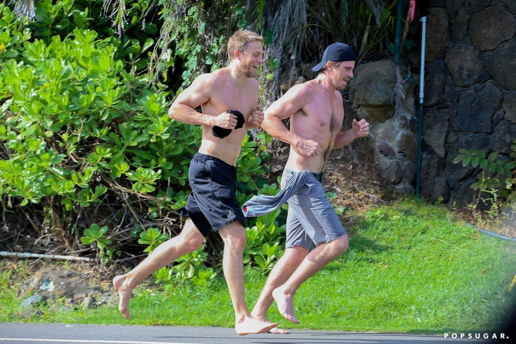 Shirtless Charlie Hunnam and Garrett Hedlund in Hawaii 2018