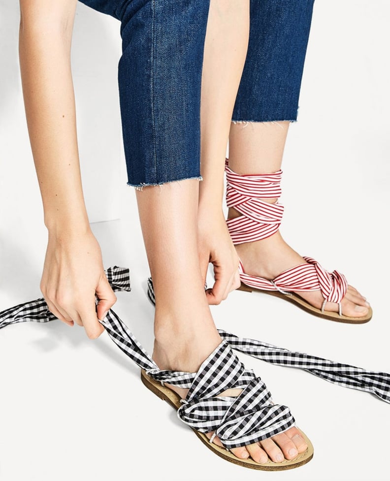 Regenerativ Hvordan straf Zara Gingham and Stripe Ribbon Sandals | POPSUGAR Fashion