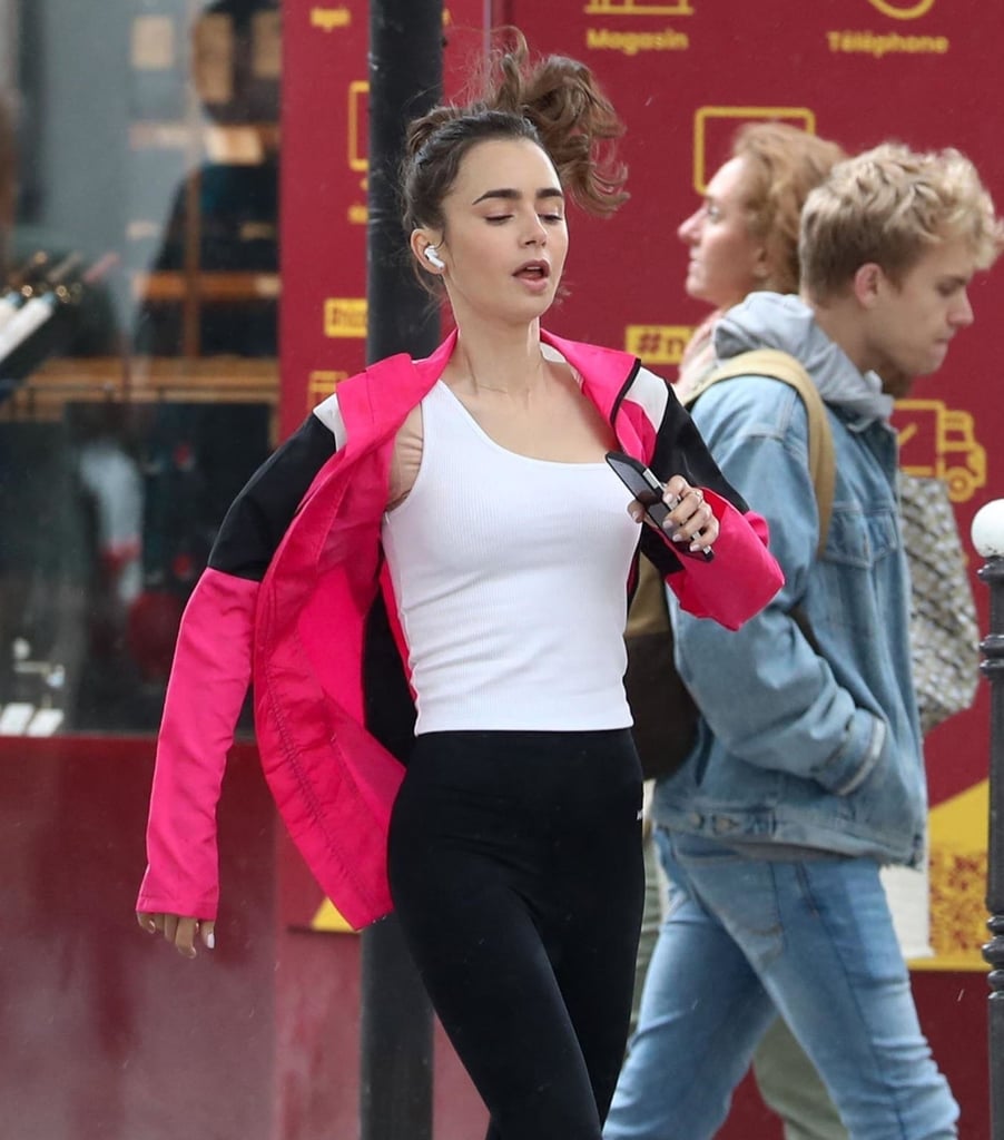 Lily Collins Films Emily in Paris Wearing PrettyLittleThing